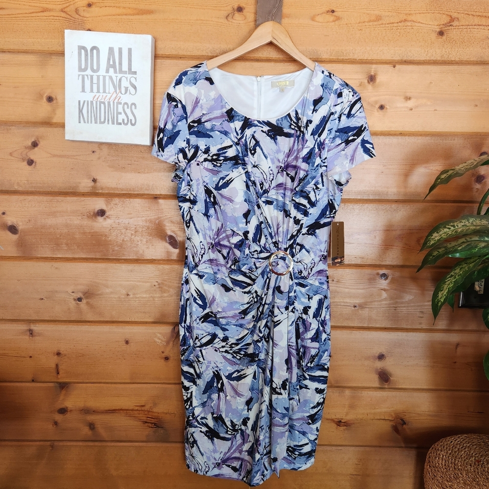 Cathaya NWT Abstract Watercolor Gathered Sheath Dress Stretch Pleated Plus Sz 16